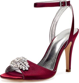 Generic Wedding Bridal Shoes Womens Heeled Sandals Bridal Stiletto Heel Wedding Formal Evening Prom Party Dress Shoes 10.5Cn,Burgundy,8 UK