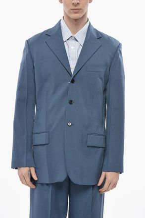 Marni Blazer Monopetto in Misto Mohair con Spacchi Laterali a Taglio Vivo Marni