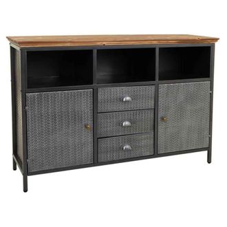 Wanderlust Deco Aparador de metal y madera negro 121,5x36x82,5