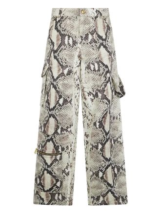 Roberto Cavalli python-print cargo pants - women - Cotton - 46 - White