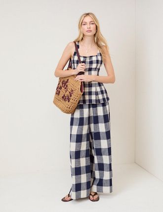 Nobody's Child Navy Gingham Wide Leg Trousers
