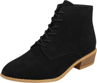 Generic Ankle Boots for Women Low Chunky Heel Pointed Toe Side Zipper Lace Up Boots Vintage Suede Chelsea Boots Casual Comfort Combat Boots Stylish and Versat