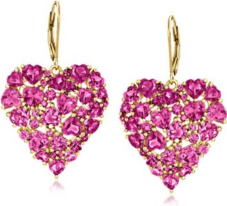Ross-Simons Rhodolite Garnet Heart Drop Earrings in 18kt Gold Over Sterling