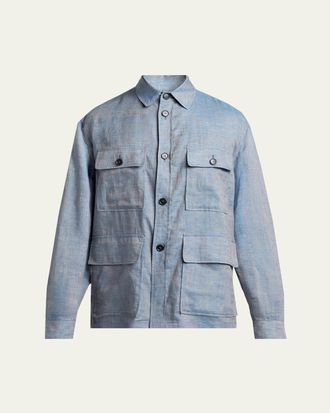 Giorgio Armani Mens Linen Flap-Pocket Field Jacket