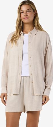 Noisy May Langarmbluse NOISY MAY NMLEILANI L/S LOOSE SHIRT WVN NOOS, Damen, Gr. XL, natural, Web, Obermaterial: 77% Viskose, 23% Leinen, unifarben, loose fit no