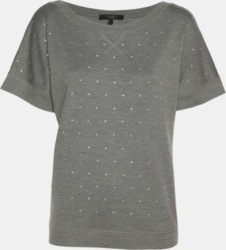 Max Mara Grey Silk Blend Crystal Embellished Top