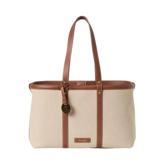 Trussardi Shopper Canvas en Leer - Dames - Shoppers - Beige - ONE Size - Leer - Tassen
