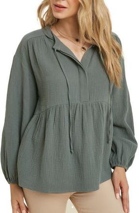 Wishlist Long Sleeve Cotton Gauze Peplum Top in T Green at Nordstrom Rack, Size Small/medium
