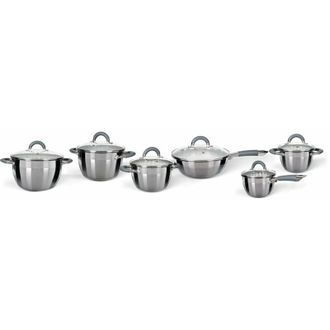 Trade Shop TrAdE Shop Traesio - Set Batteria Di Pentole A Induzione 12pz In Acciaio Inox Manici In Silicone Antiscivolo