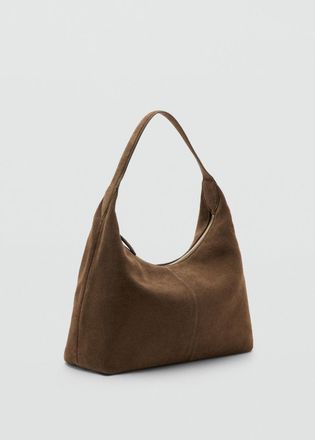 Mango Borsa spalla crosta di cuoio impuntura marrone medio - Donna - Taglia unica - MANGO
