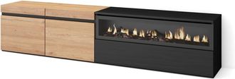Skraut Home Mueble tv efecto madera roble y negro 200x35x45 chimenea efecto fuego