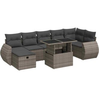 vidaXL Set De Sof&aacute;s De Jard&iacute;n Y Cojines 8 Piezas Rat&aacute;n Sint&eacute;tico Gris Vidaxl