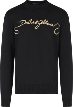 Dolce & Gabbana Trui van scheerwol - Heren - Ronde hals truien - Zwart - L - Wol - Truien & Vesten