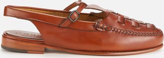 Hereu Womens Roqueta Leather T-Bar Sling Back Flats in Tan Calf Leather - Size UK 3