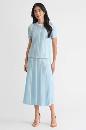 Ming Wang Roadmap Pattern Soft Knit Top in Serene/limestone/white at Nordstrom, Size X-Small P