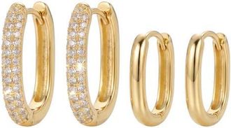 Argento Vivo Set of 2 Oblong Pav&eacute; Hoop Earrings in Gold at Nordstrom