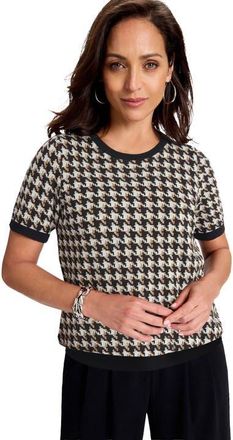 Jessica London Fine Gauge Crewneck Knit Shell in Neutral Offset Houndstooth at Nordstrom, Size 32
