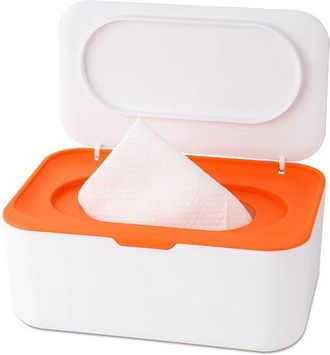 OEM Soporte Para Papel Higi&eacute;nico H&uacute;medo, 1 Pieza, Caja Reutilizable Para Toallitas H&uacute;medas Con Tapa, Apto Para Papel Higi&eacute;nico H&uacute;medo, Blanco Naranja