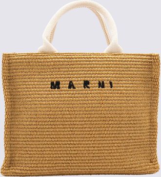 Marni Beige Raffia Cotton Totes