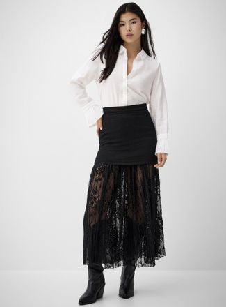Icone Womens Floral lace dual-material long skirt