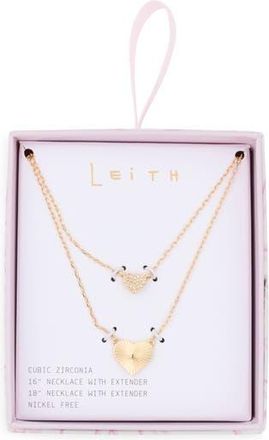 Leith Set of 2 Cubic Zirconia Fluted Heart Pendant Necklaces in Gold at Nordstrom Rack