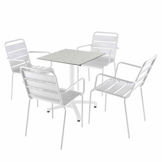 Oviala Mesa reclinable de terrazo laminado 60x60cm y 4 sillas de metal blanco