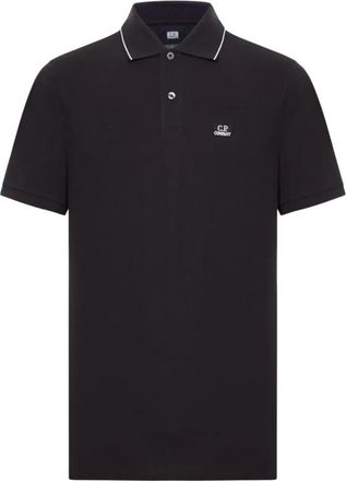 C.P. Company Stretch Piquet Polo met Korte Mouwen en Logo - Heren - Polos - Zwart - S - Katoen - Tops