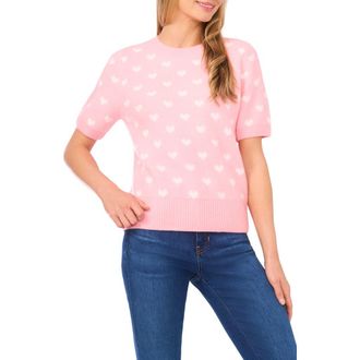 CeCe by Cynthia Steffe Heart Short Sleeve Crewneck Sweater in Prism Pink at Nordstrom, Size X-Small