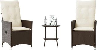 vidaXL Sillas Y Mesita De Jard&iacute;n Con Cojines 3 Piezas Rat&aacute;n Pe Marr&oacute;n Vidaxl