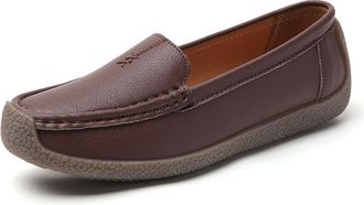 Generic Womens Minimalist Round Toe Penny Loafers Casual Comfort Soft Sole Lightweight Slip On Work Flats Versatile Shoes (8.5,Coffee)