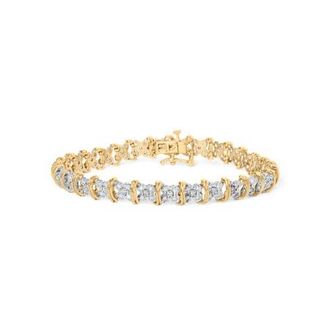 House of Brilliance 10K Yellow Gold Plated Silver 2.0 Cttw Diamond Cluster X Shaped Link Bracelet at Nordstrom