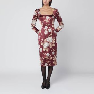 Dolce & Gabbana Burgundy satin dress with floral print