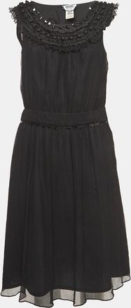 Moschino Cheap And Chic Vintage Black Metal Embellished Neck Silk Midi Dress