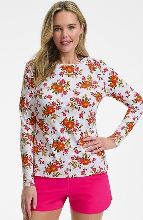 Lands End Plus Size Long Sleeve Relaxed UPF 50 Rash Guard in White Spring Floral at Nordstrom, Size 2X