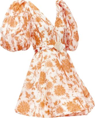 Zimmermann 2022 Runway Postcard orange floral linen seashell belt dress AUS0 XS