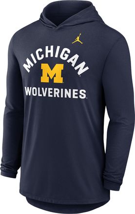 Nike Michigan Primetime Arch Nike Mens Dri-FIT College Long-Sleeve Hooded T-Shirt in Blue | 0JNB41SMWN-UKL