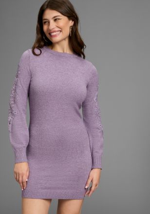 Laura Scott Strickkleid LAURA SCOTT, Damen, Gr. 36, N-Gr, lila (lila, melange), Strick, Obermaterial: 50% Viskose, 28% Polyester, 22% Polyamid, unifarben, figurum