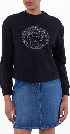 Versace Embellished Medusa Cotton Sweatshirt, Brand Size 42 ( US Size 6 )