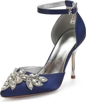 Miyoopark Womens High Heel Wedding Shoes Beaded Elegant Formal Party Pumps M530 Dark Blue UK 7.5