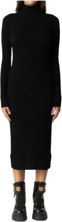 Twinset Geribbelde Gebreide Lange Jurk - Dames - Kleedjes - Zwart - S - Wol - Kleedjes