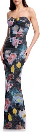 Dress The Population Vada Floral Sequin Strapless Gown in Black Multi at Nordstrom, Size Xx-Large