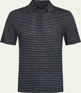 Vince Mens Striped Linen Polo Shirt