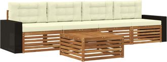 vidaXL Conjunto De Sof&aacute;s De Exterior 5 Uds. Natural Y Crema Vidaxl