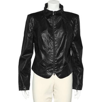 Emporio Armani Black Textured Cotton Zip Front Jacket