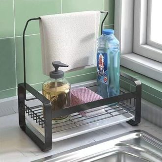 OEM Soporte Para Fregadero De Acero Inoxidable Negro - Bandeja De Escurrido Desmontable - Toallero De 20 Cm - Dimensiones: 24 X 13 X 10 Cm