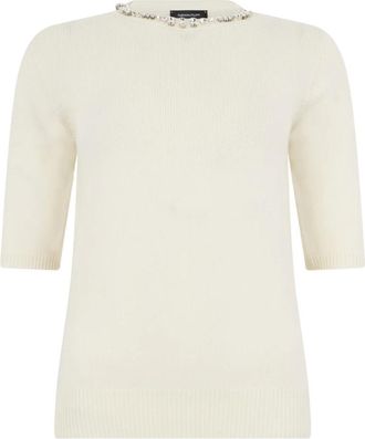 Fabiana Filippi T-shirt met ronde hals en korte mouwen - Dames - Ronde hals truien - Wit - XS - Wol - Truien & Vesten