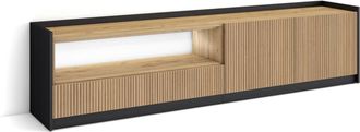 Skraut Home Skraut Home - Mueble Tv, Televisi&oacute;n, Muebles De Sal&oacute;n, Almacenaje, 207x37x50cm, Para Tv Hasta 80, Led, Estilo Moderno, Roble Y Negro