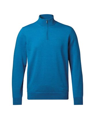 CHARLES TYRWHITT Merino Zip Neck Wool Jumper - Bright Blue Size Large by Charles Tyrwhitt