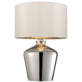Loops 2 PACK Modern Mirror Table Lamp Gloss Chrome Glass & Ivory Shade Feature Bedside Light in Clear