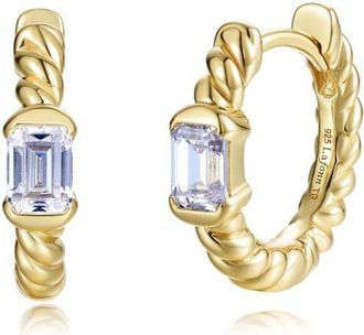 Lafonn Emerald Cut Simulated Diamond Twisted Huggie Hoop Earrings in Gold at Nordstrom